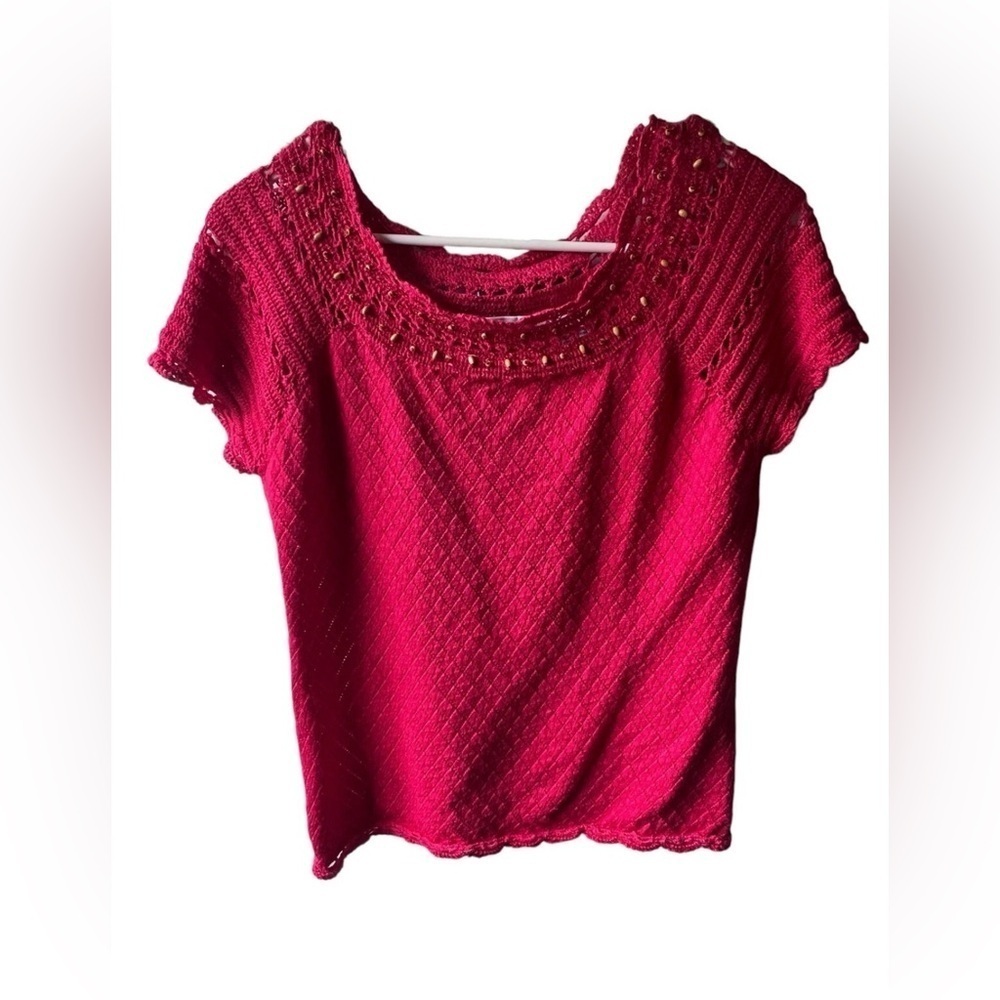 MARISA CHRISTINA   Short -Sleeve  Sweater Sz M Preppy Casual Crew Neck